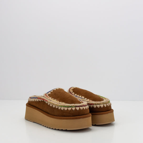 ZUECO - MOU - CLOG ESKIMO PLATFORM RHINESTONES COGNAC