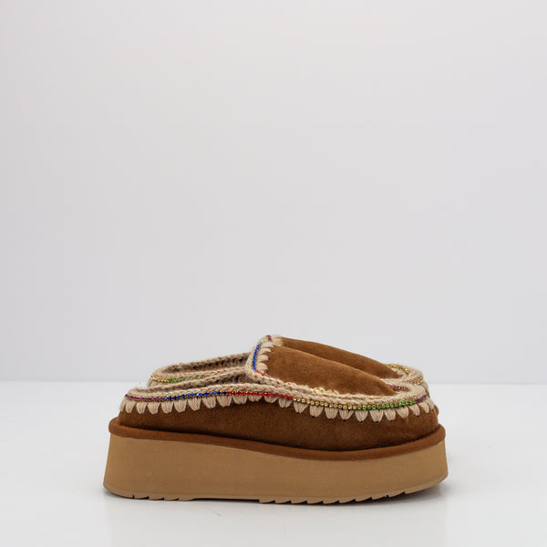 ZUECO - MOU - CLOG ESKIMO PLATFORM RHINESTONES COGNAC