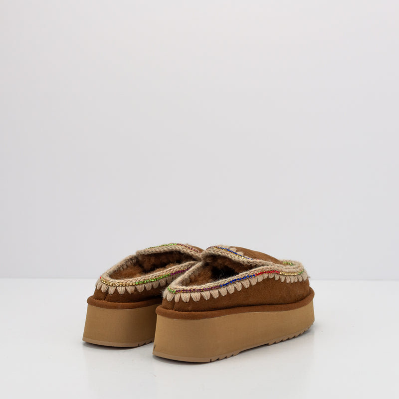 ZOCO - MOU - CLOG ESKIMO PLATFORM RHINESTONES COGNAC