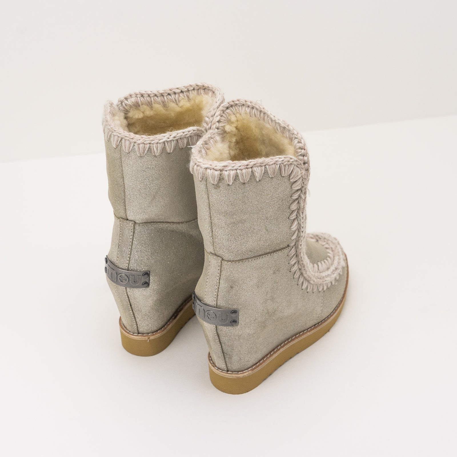 mou boots french toe wedge short stone metallic